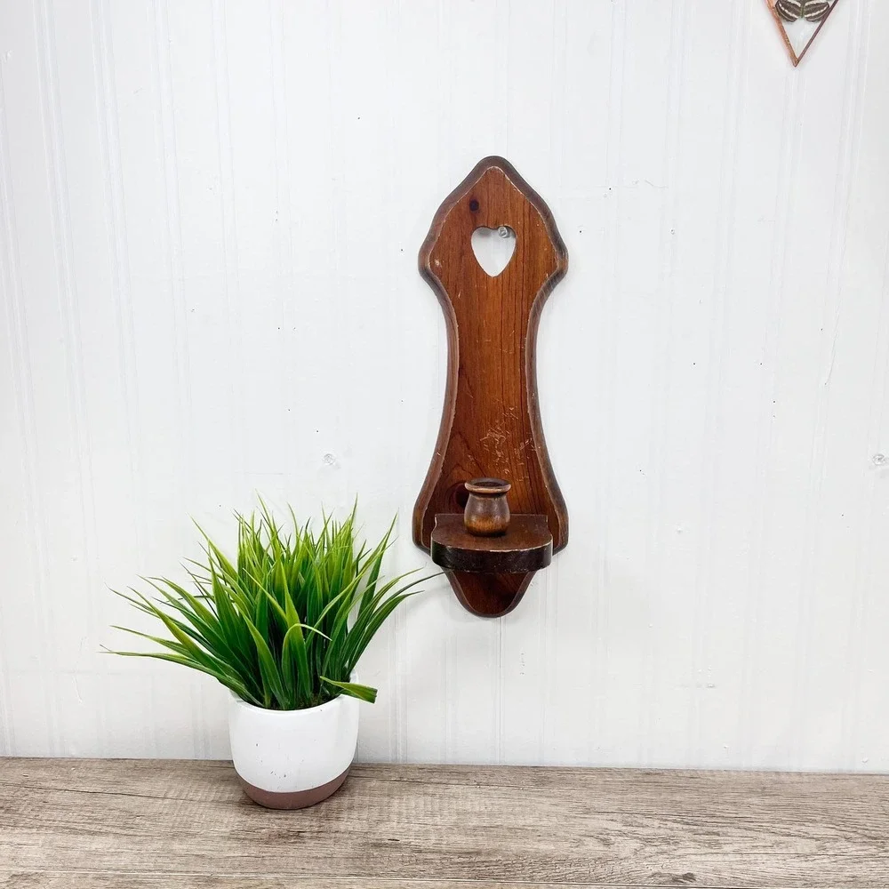 Vintage‎ Wooden Heart Wall Sconce Candleholder: Midcentury Modern Home Decor